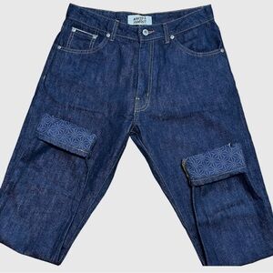 Naked & Famous Wm’s Max Asanoha Kimono Print Selvedge Raw Indigo Jeans NWOT